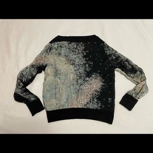 Twelfth Street black feather print design silk blouse (size medium)